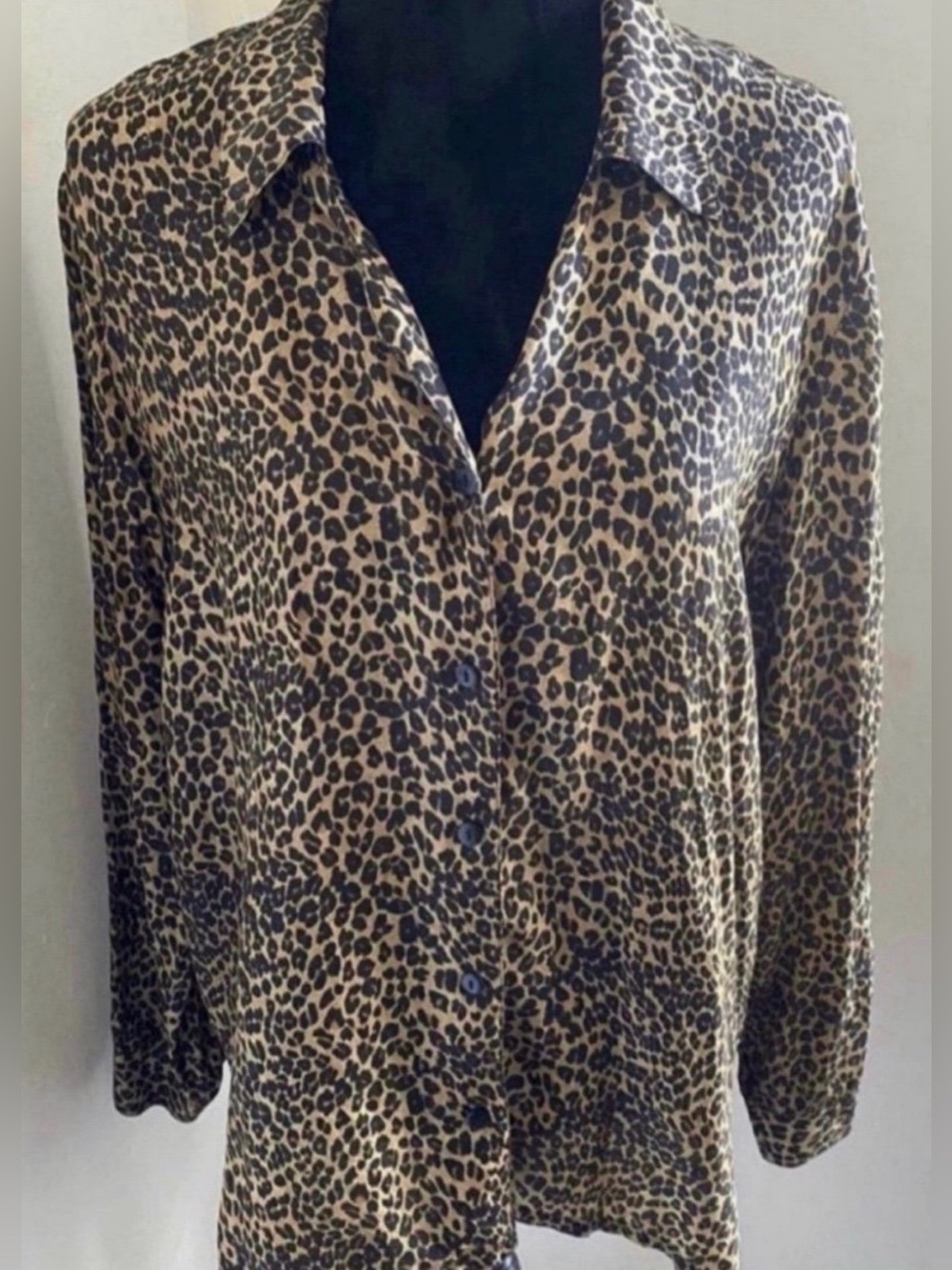 Women’s Leopard Print Button-Up Blouse in Brown & Black (Size M)